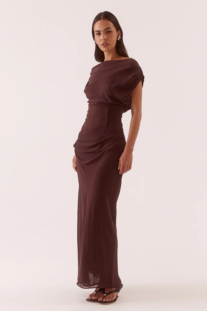 ADA OFF SHOULDER DRESS - CHOCOLATE - Image 3