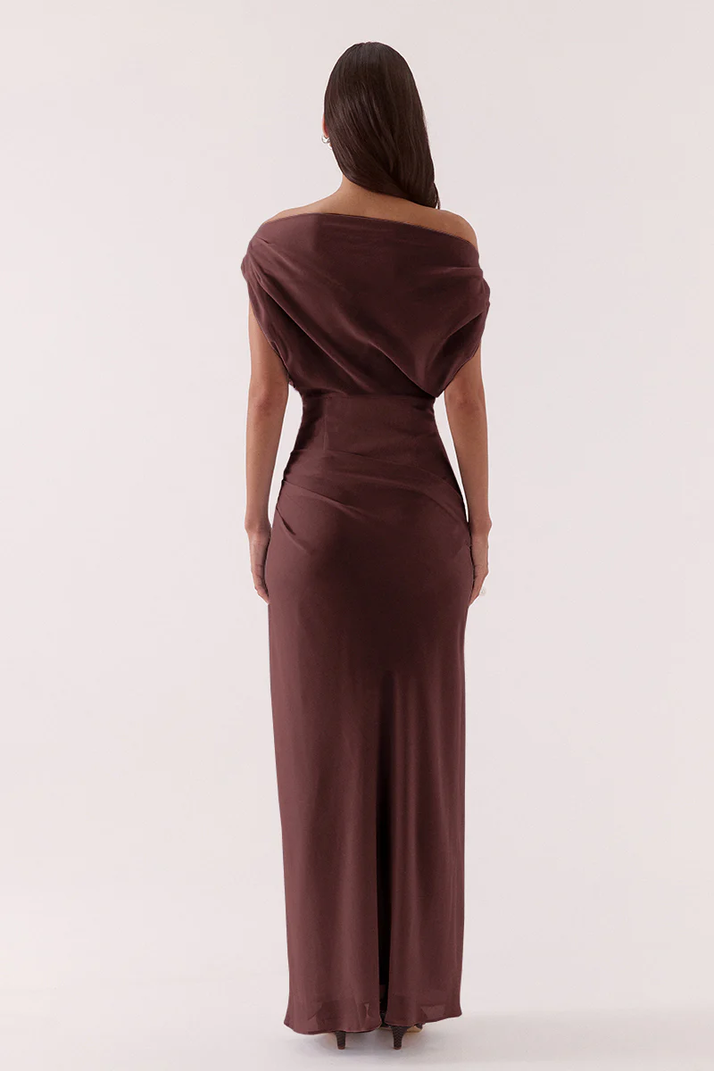 ADA OFF SHOULDER DRESS - CHOCOLATE - Image 4