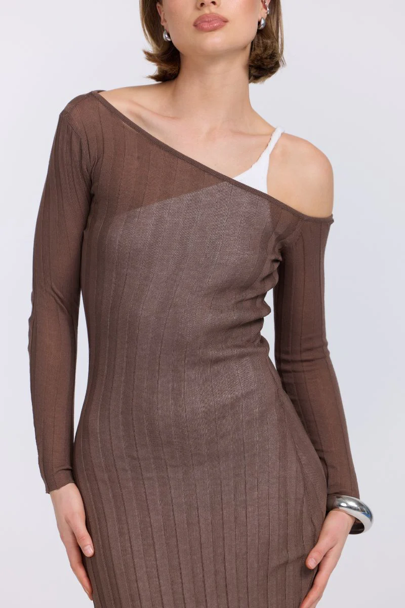 DUALITY LAYERED DRESS - TRUFFLE/OFF WHITE - Image 2