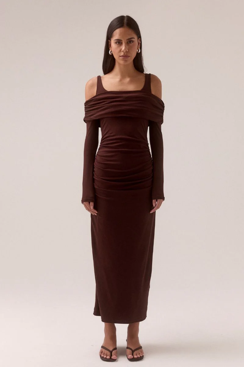 ELAIAN LONG-SLEEVE DRESS - RAISIN