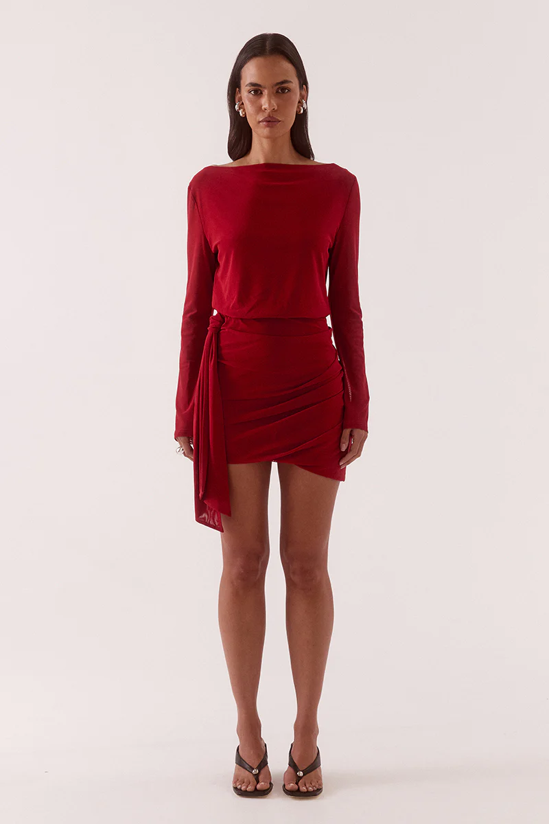 MYRIAD DRAPE MINI DRESS - CHERRY