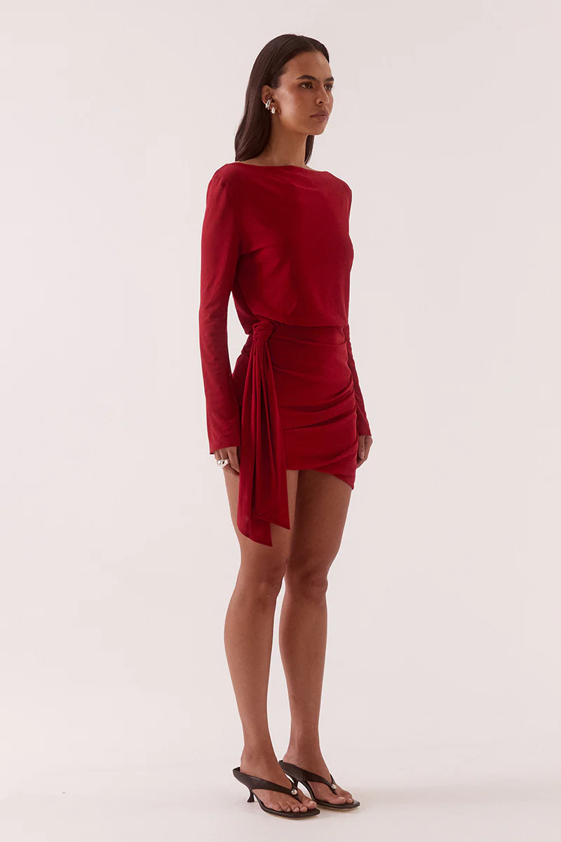 MYRIAD DRAPE MINI DRESS - CHERRY - Image 4