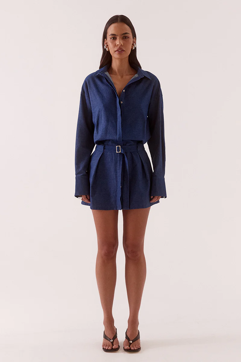 QUINN SHIRT DRESS - MID-WASH BLUE