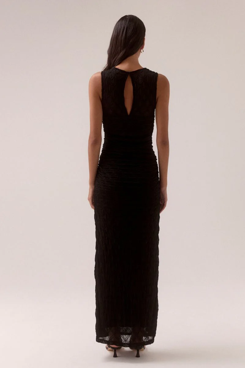 VENUS COWL MESH DRESS - BLACK - Image 4